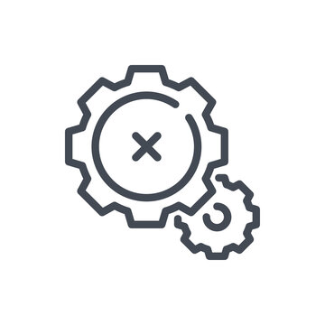 Cancel Gear And Cogwheel Line Icon. Cancellation And Rejection Process Vector Outline Sign.