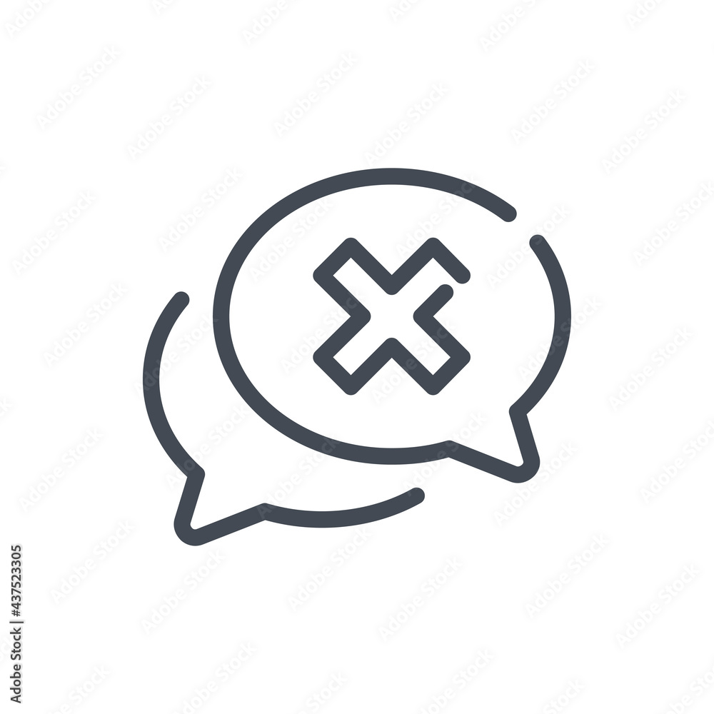 Poster cancel dialog message and remove chat line icon. negative answer vector outline sign.