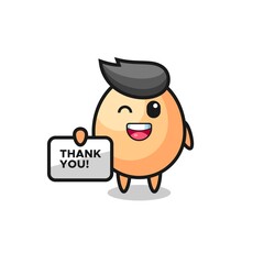 the mascot of the egg holding a banner that says thank you