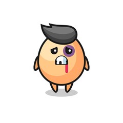 injured egg character with a bruised face