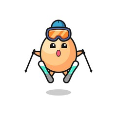 egg mascot character as a ski player