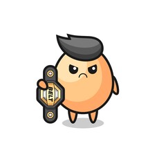 Obraz premium egg mascot character as a MMA fighter with the champion belt