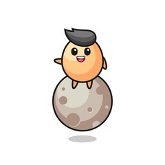 illustration of egg cartoon sitting on the moon