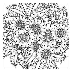 Mehndi flower for henna, mehndi, tattoo, decoration. decorative ornament in ethnic oriental style. doodle ornament. outline hand draw illustration. coloring book page.