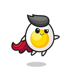 cute boiled egg superhero character is flying