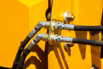 Hydraulic piston system for bulldozers, tractors, excavators, chrome plated cylinder shaft of yellow machine, construction heavy industry detail