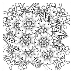 Mehndi flower for henna, mehndi, tattoo, decoration. decorative ornament in ethnic oriental style. doodle ornament. outline hand draw illustration. coloring book page.