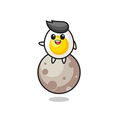 the cute boiled egg as astronaut with a lunar rover