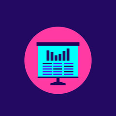 Presentation with statistics data icon, vector