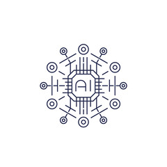Artificial intelligence, AI technology vector line icon