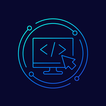 coding line vector icon with code on screen