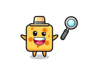 Fototapeta premium illustration of the cheese mascot as a detective who manages to solve a case