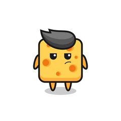 cute cheese character with suspicious expression