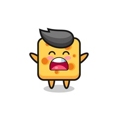 cute cheese mascot with a yawn expression