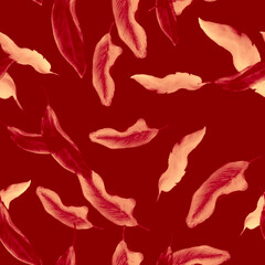 Gray Banana Wallpaper. Red Seamless Garden. Ruby Tropical Plant. Pattern Background. Watercolor Garden. Floral Garden. Summer Jungle. Botanical Wallpaper.