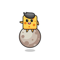 illustration of cheese cartoon sitting on the half moon