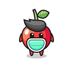 cute cherry cartoon wearing a mask