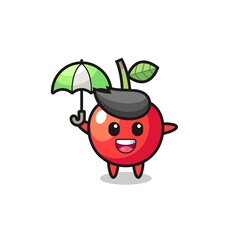 cute cherry illustration holding an umbrella