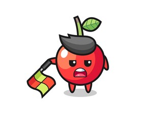 cherry character as line judge hold the flag down at a 45 degree angle