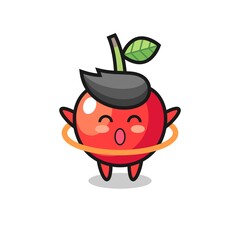 cute cherry cartoon is playing hula hoop