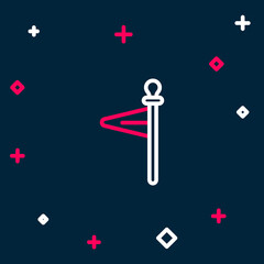 Line Medieval flag icon isolated on blue background. Country, state, or territory ruled by a king or queen. Colorful outline concept. Vector