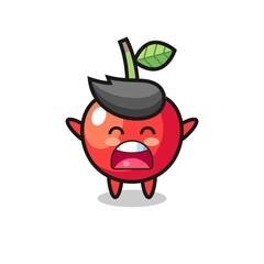 cute cherry mascot with a yawn expression