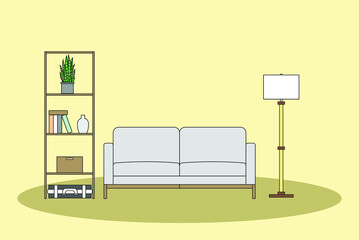 interior design with living room furniture set in modern style, vector
