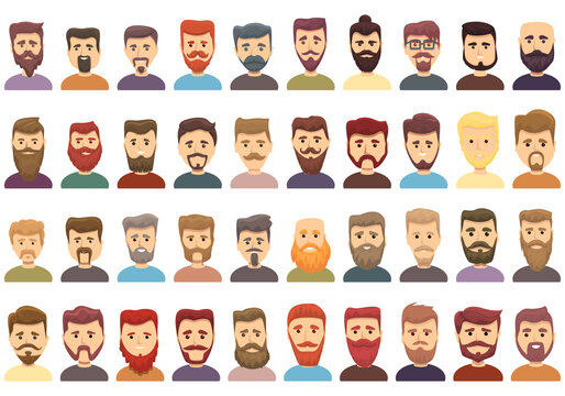 Beard icons set. Cartoon set of beard vector icons for web design