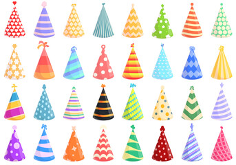 Party hats icon. Cartoon of party hats vector icon for web design isolated on white background - obrazy, fototapety, plakaty