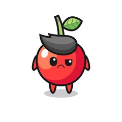 the mascot of the cherry with sceptical face