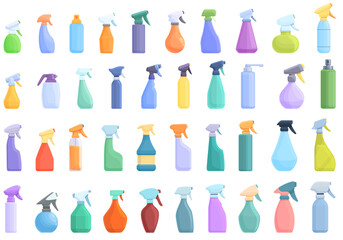 Fototapeta na wymiar Spray bottle icons set. Cartoon set of spray bottle vector icons for web design