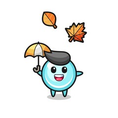 cartoon of the cute bubble holding an umbrella in autumn