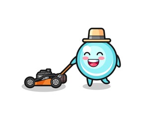 illustration of the bubble character using lawn mower