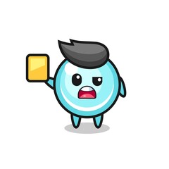 cartoon bubble character as a football referee giving a yellow card