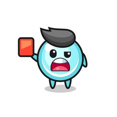 bubble cute mascot as referee giving a red card