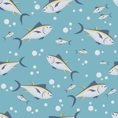 Tuna seamless pattern with bobbles for baby background or wrapping paper and packaging