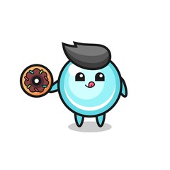 illustration of an bubble character eating a doughnut