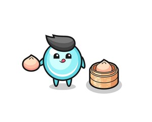 cute bubble character eating steamed buns