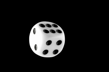 the dice are black with white dots, isolated on a black background for clipping