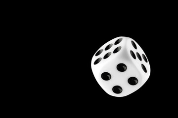 the dice are black with white dots, isolated on a black background for clipping