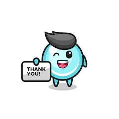 Fototapeta premium the mascot of the bubble holding a banner that says thank you