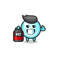 Fototapeta premium the muscular bubble character is holding a protein supplement