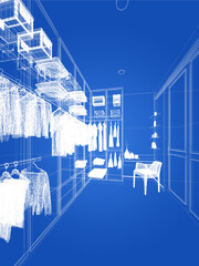 sketch design of interiorwalk-in closet,3d rendering
