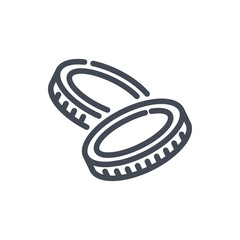 Obraz premium Falling coins line icon. Two coins vector outline sign.
