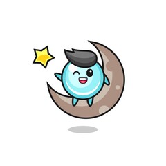 illustration of bubble cartoon sitting on the half moon