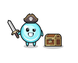 the bubble pirate character holding sword beside a treasure box