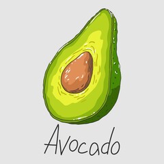 Healthy food. Ripe sliced green avocado. Isolated clipart set.