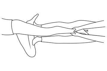 Massage. Yumeiho therapy line. Instructions for performing massage techniques, stretching the leg muscles. Simple vector illustration for physical therapy guidelines, websites and prints.