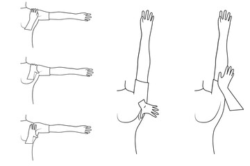 Massage. Yumeiho therapy line set. Instructions for performing massage techniques, kneading the pectoral muscles. Simple vector illustration for physical therapy guidelines, websites and prints.