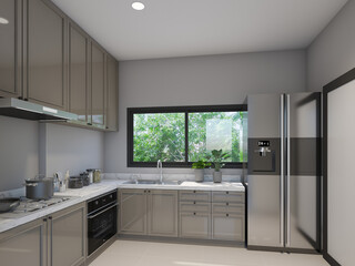 abstract sketch design of kitchen room ,3d rendering